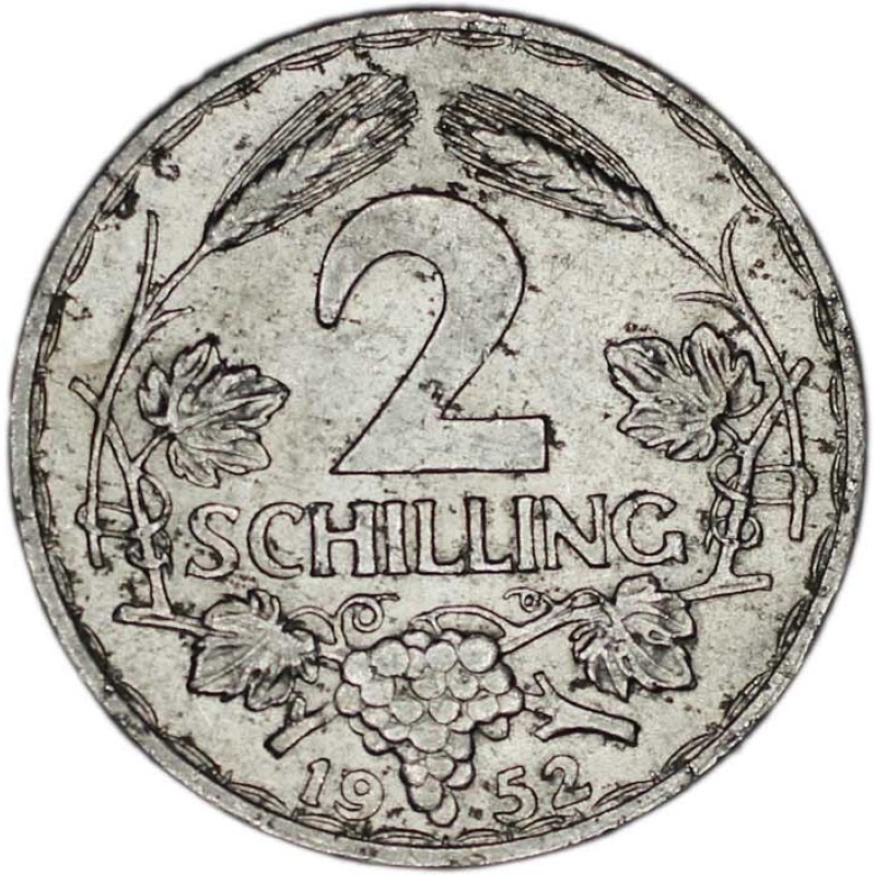 AUSTRIA coin 2 Schilling 1952 Extremely rare date !!! XF Extremely Fine