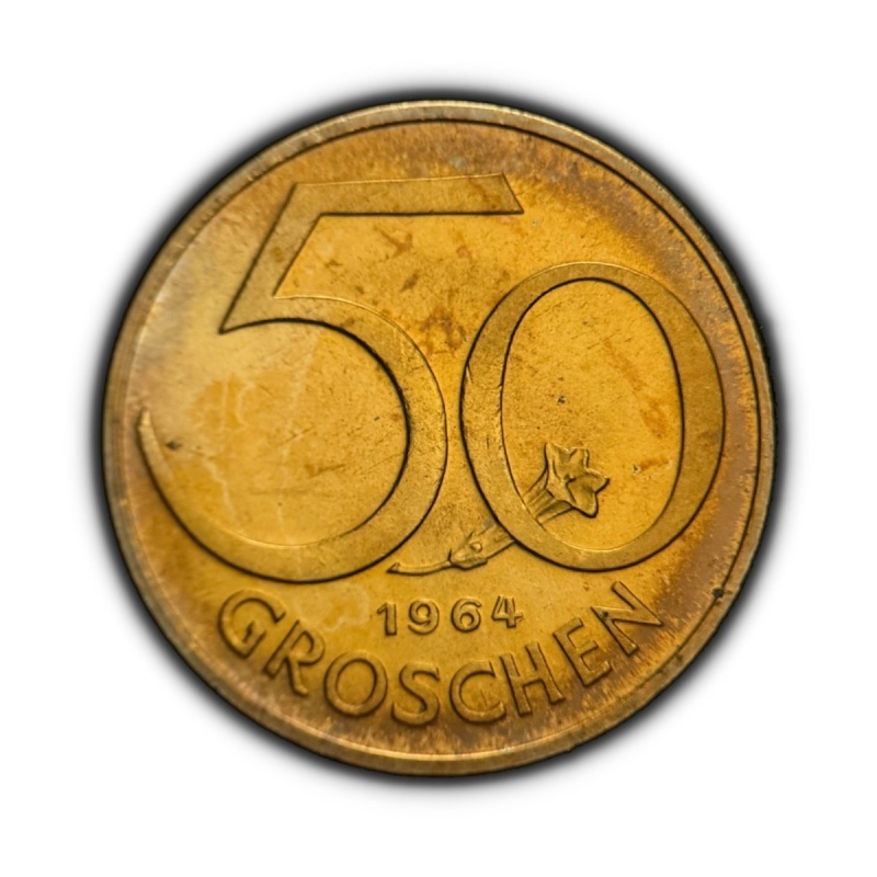 AUSTRIA. 1964, 50 Groschen - Stemless Gentian Flower, Gentiana acaulis 1 Proof