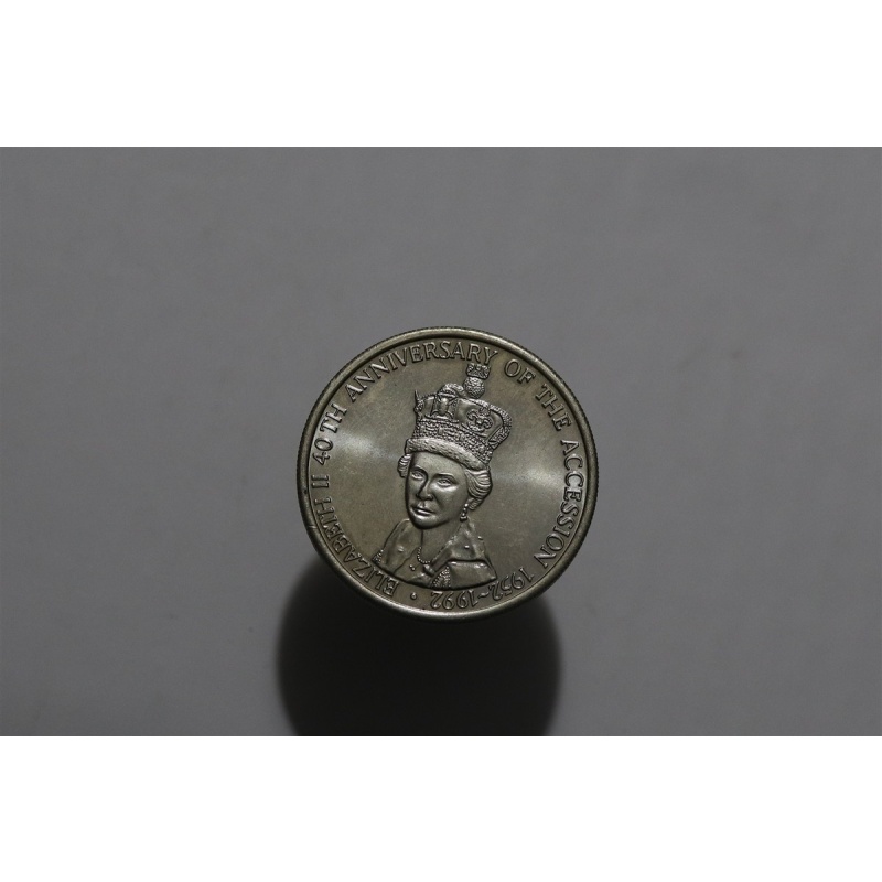 ?? ???? TURKS & CAICOS 5 CROWNS 1992 QUEEN ELIZABETH II ACCESSION B90 #5705