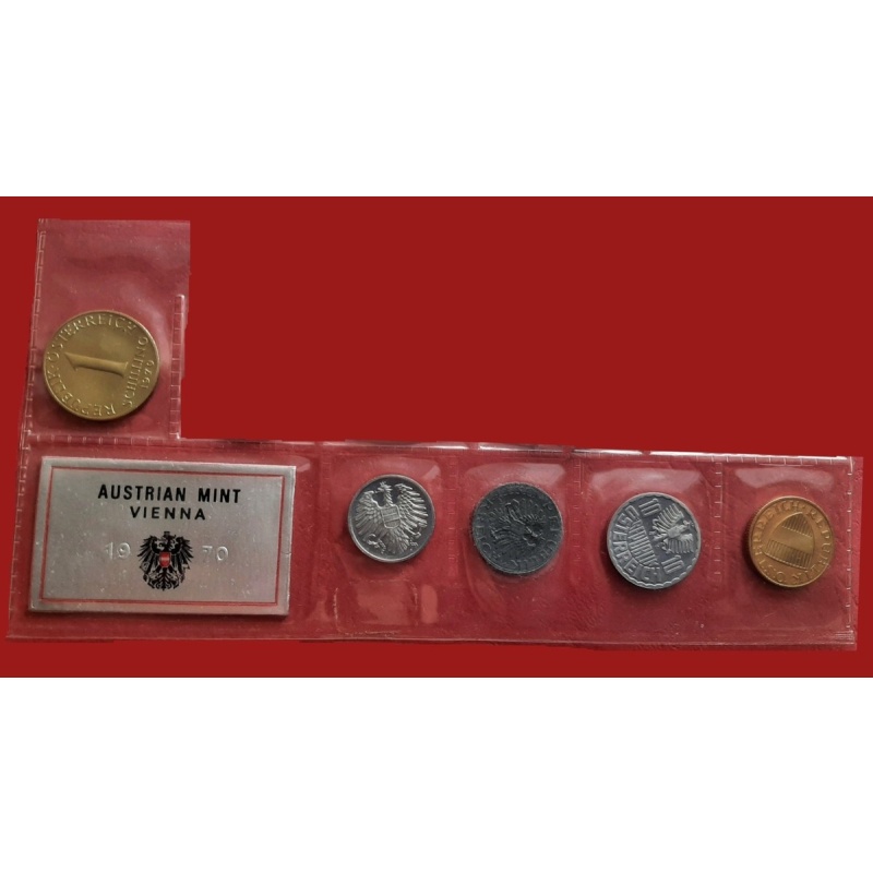 AUSTRIA Series Divisional 1970 2 Groschen a 1 Schilling SET 5 Coins PROOF