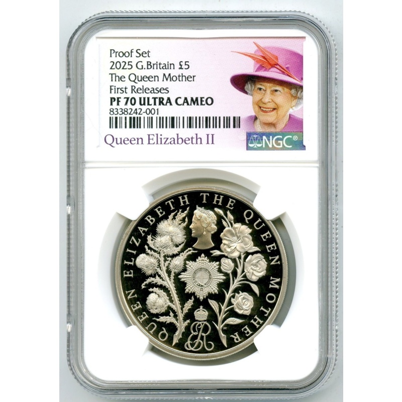 2025 5£ GREAT BRITAIN PROOF NGC PF70 UCAM THE QUEEN MOTHER FIRST RELEASES SCARCE