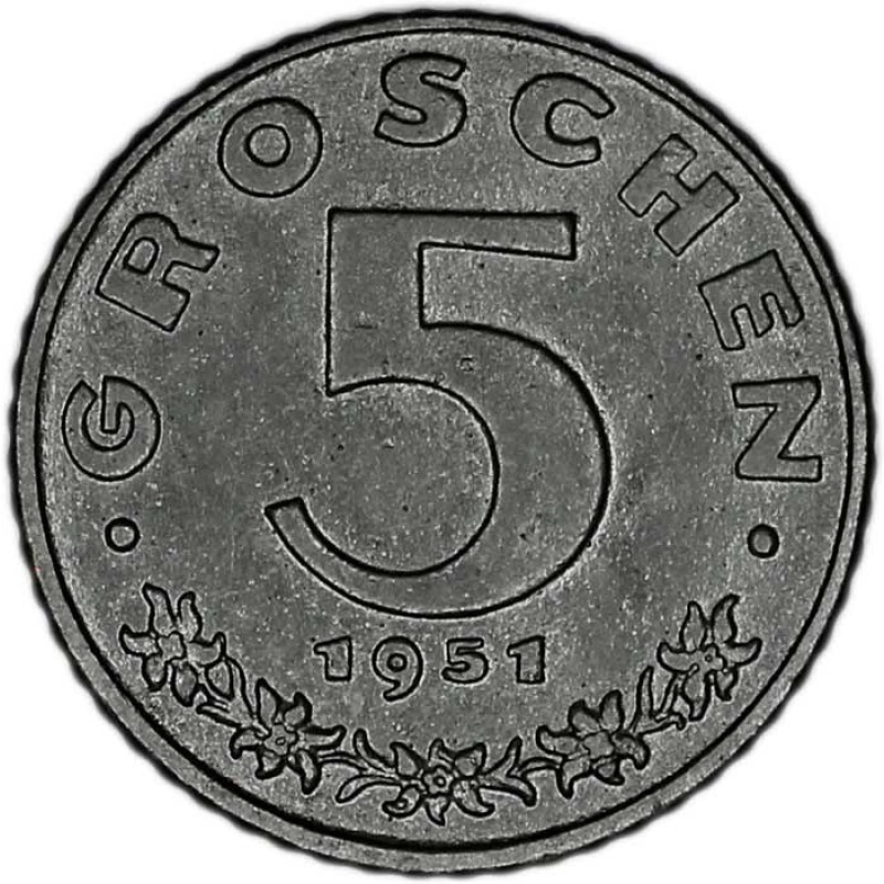 AUSTRIA coin 5 Groschen 1951 XF Extremely Fine