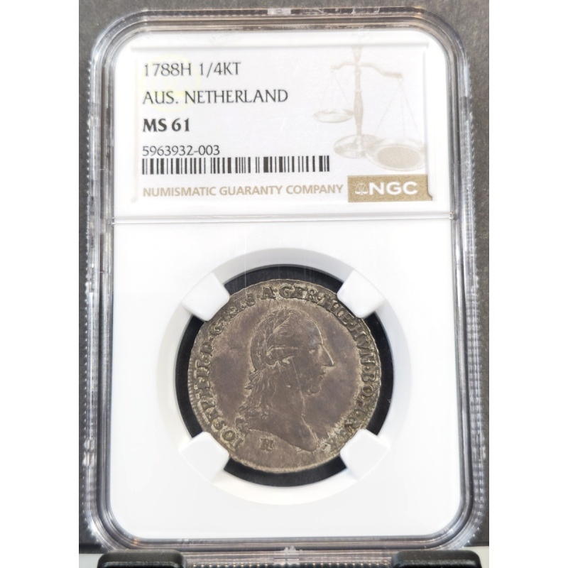1788 AUSTRIAN NETHERLANDS 1/4 KRONENTHALER NGC MS 61 RARE MINT STATE COIN