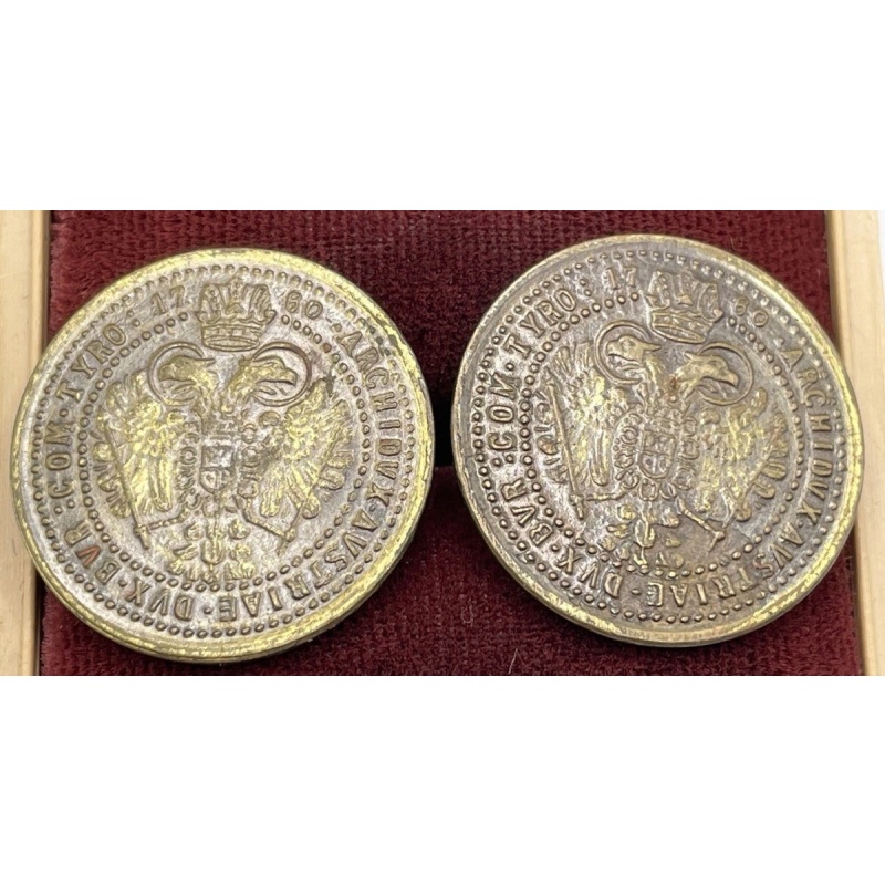 Austrian Maria Theresa Thaler Coin Buttons Brass Double Headed Eagle 1780 Design