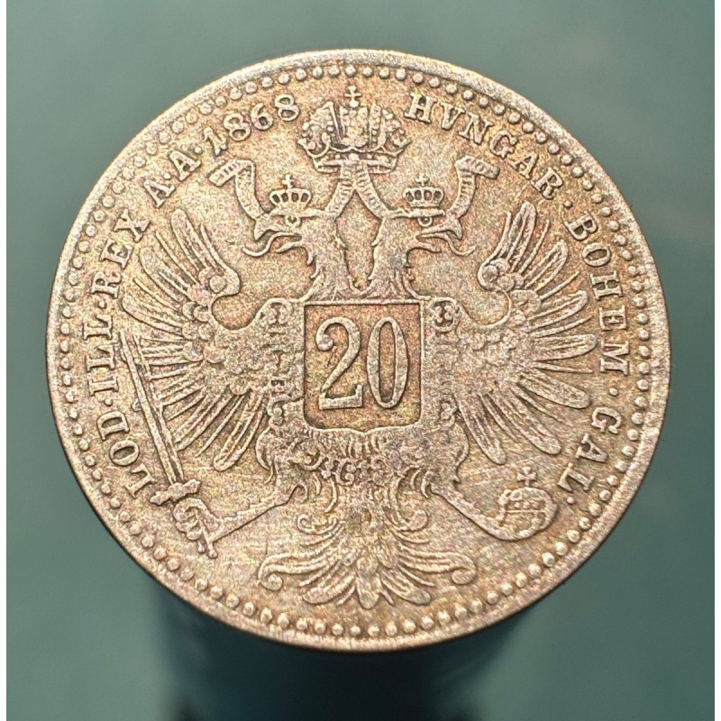 XF dets -  Austria  - 1868 - 20 Kreuzer  - Excellent Silver Coin!