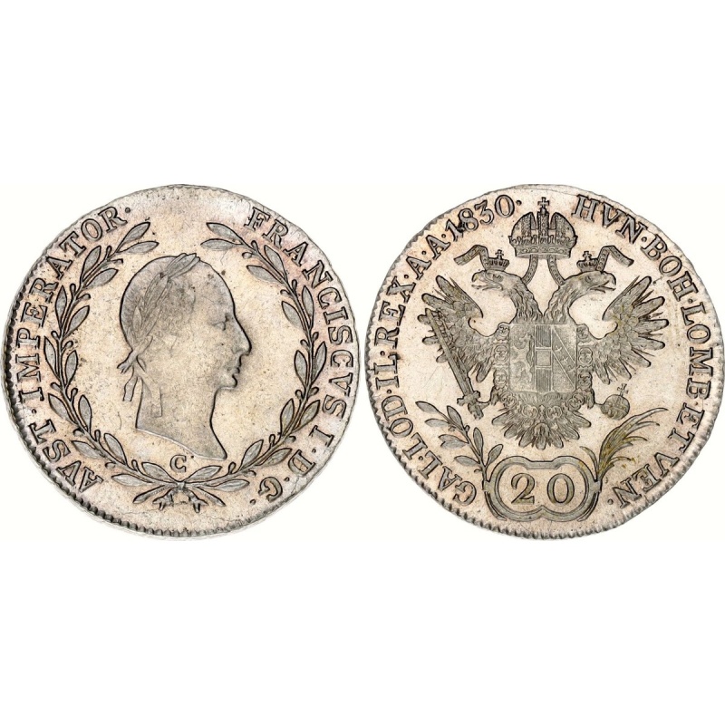 COIN Austria 20 Kreuzer 1830 C KM#?2145 Silver Franz I UNC Luster Toninig
