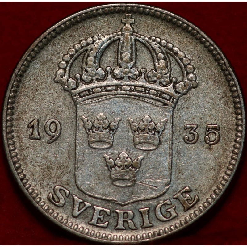 1935 Sweden 50 Ore Silver Foreign Coin