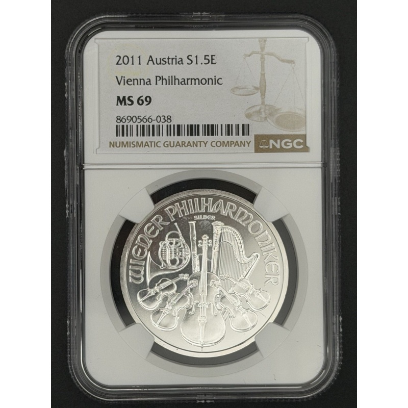 2011 Austria Vienna Philharmonic 1oz Silver €1.5 NGC MS69