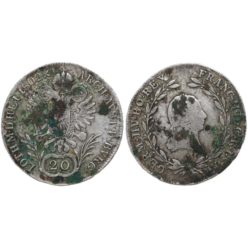 Austria 20 Kreuzer 1802 - Silver 0.583, 6.68g, Ø 28mm KM# 2139