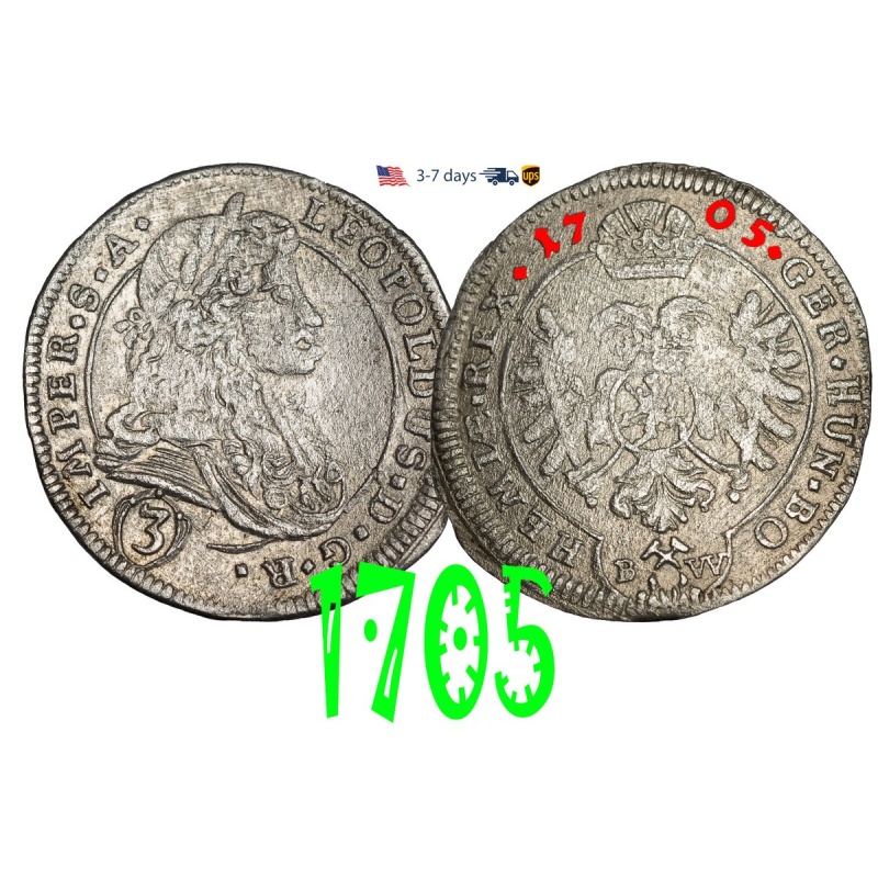 Austria 3 Kreuzer 1705 Habsburg  Leopold I, Silver Coin #32857