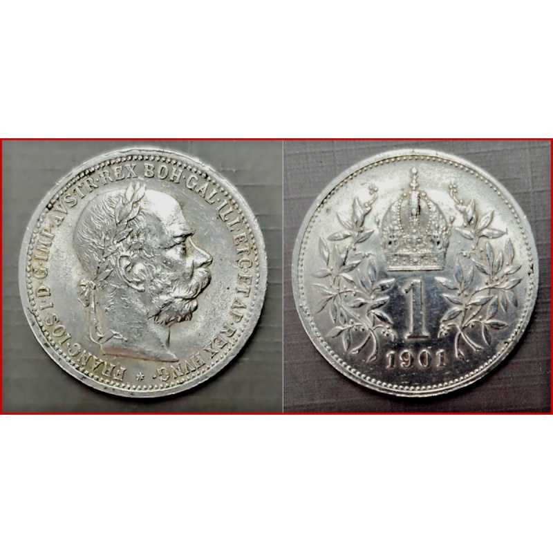 AUSTRIA 1901 - beautiful 1 Crown / Ag coin - Very nice, see photo