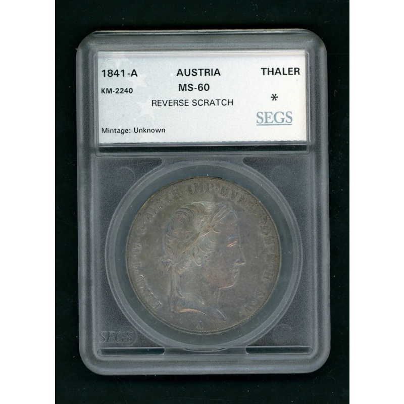 AUSTRIA 1 THALER 1841-A SILVER COIN KM # 2240 AS SHOWN