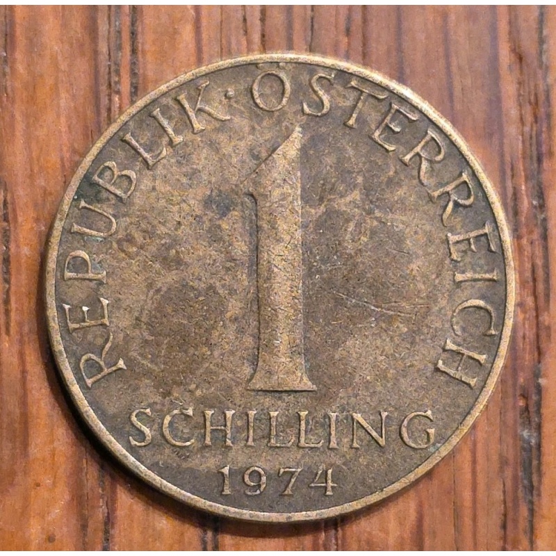 1974 Austria 1 Schilling, Denomination, 3 Edelweiss Flowers Aluminum-Bronze