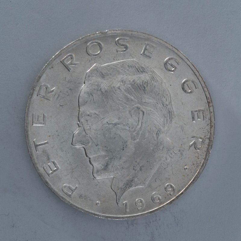 1969 Austria 25 Schilling Peter Rosegger silver coin European vintage