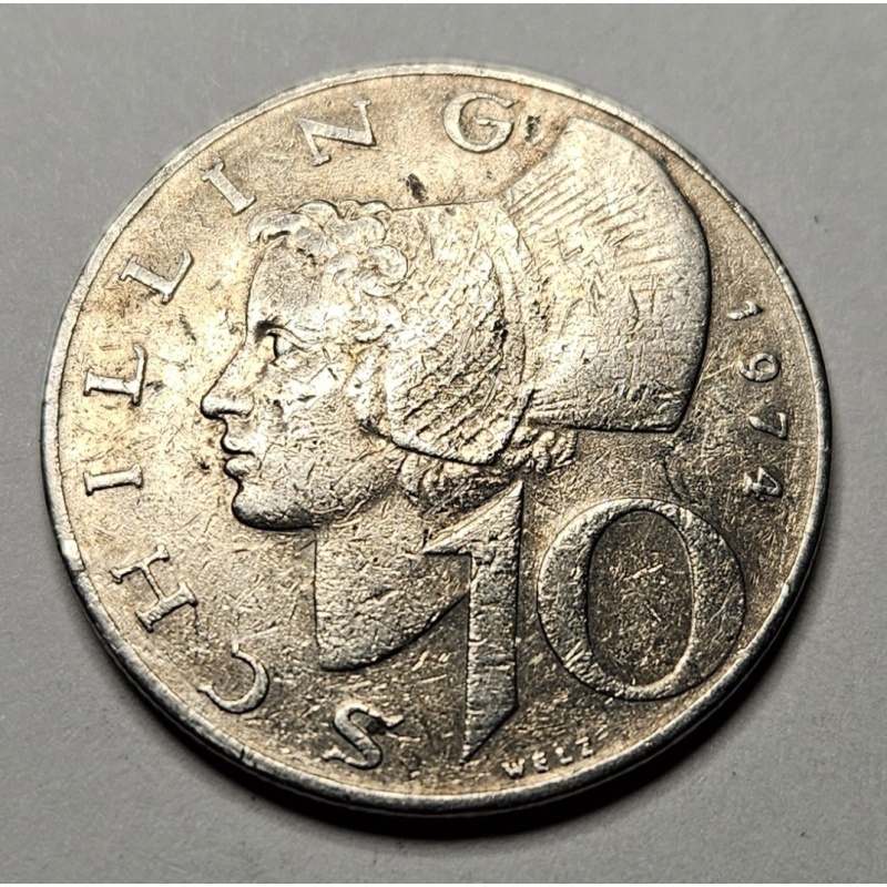 1974 Austria 10 Ten Schilling - Austrian Shield - Imperial Eagle - World Coin