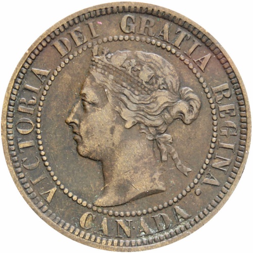 Canada Queen Victoria 1886 H One Cent Bronze Coin Large leaves